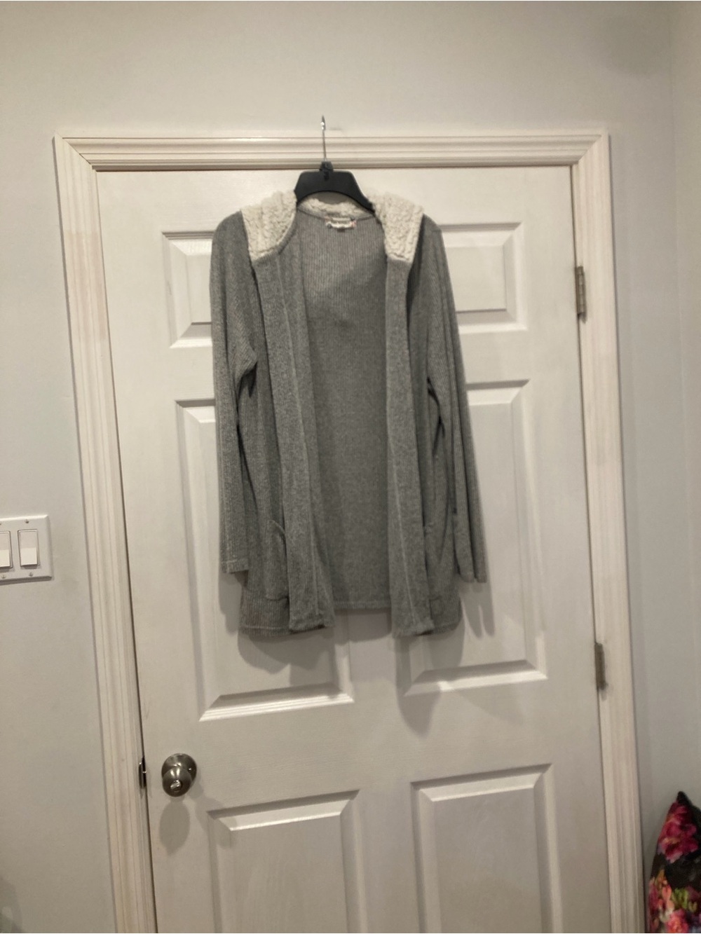 Pink Republic Hooded Open-Front Cardigan Sweater - Light Gray